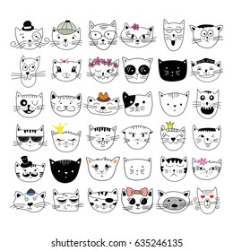 Cats, set of cute doodle. Can be used for school books and drawing poster, T-shirt Print and cartoon character.