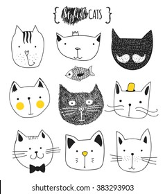 Cats Set Cute Doodle Sketch Character Stock Vector (royalty Free) 383293840