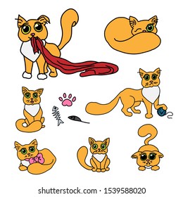 Cats set doodle isolated vector illustration on white background