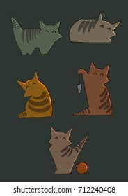 Cats set of flat design vector illustration hand drawing