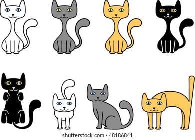 cats set  of line art style