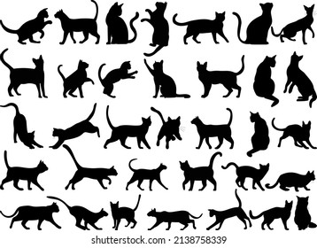 cats set silhouette isolated vector