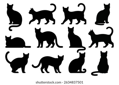 Cats set silhouette isolated vector 