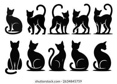 Cats set silhouette isolated vector 