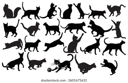 cats set silhouette on white background, vector