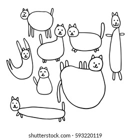 Cats Set Vector, Zen tangle stylized cartoon, Hand drawn sketch for adult coloring page, T-shirt emblem, logo or tattoo with doodle.