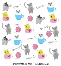 Cats set wallpaper, several cat groups made various patterns on white background. For entering text. cartoon cats.