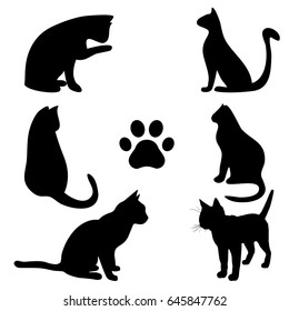 Cats silhouette. Cat paw sample Template