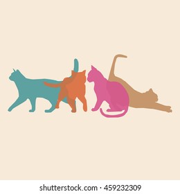 Cats silhouette colorful background