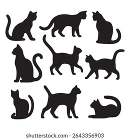 Cats silhouette in different poses 