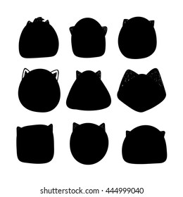 Cats silhouette doodle. Muzzle animals. Template heads for design and insertion calligraphic text. Characters of creating games