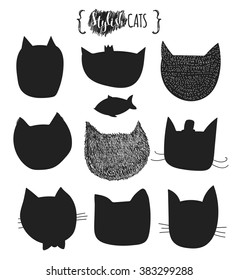Cats silhouette. Doodle, muzzle  of a template for the design and insertion of calligraphic text
