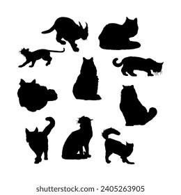 cats silhouette hand drawing vector isolated on white background.