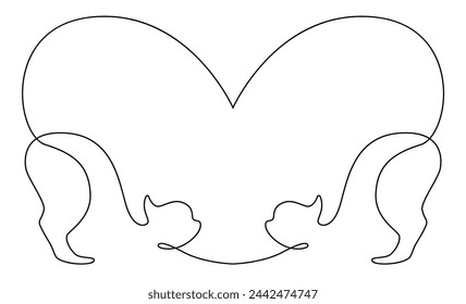 Cats silhouette heart abstract outline vector on white background
