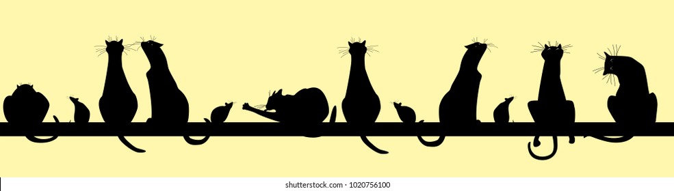 cats. silhouette. seamless pattern