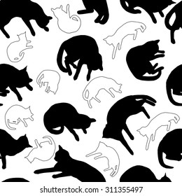Cats silhouette seamless pattern.