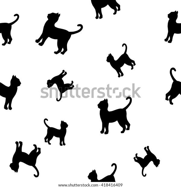 Download Cats Silhouette Seamless Pattern Black Cats Stock Vector ...