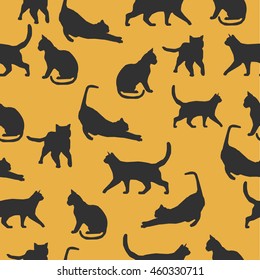 Cats silhouette seamless pattern colorful background