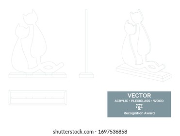 Plantilla de vectores de trofeo de silueta de gatos, premio por distinción de trofeos, premio por trofeo de reconocimiento