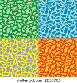Cats Silhouettes Color Seamless Set
