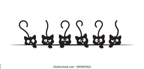 Cats Silhouettes, Funny Illustration, Vector, Cartoon Character, Children Wall Decals, Kids Wall Artwork Isolated On White Background, Minimalist Poster Design