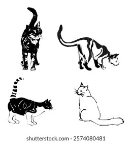 Cats Silhouettes on white background.