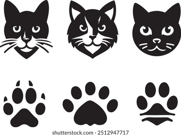Cats silhouettes set in black and white Free Vector