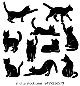 Cats silhouettes set. Cats in different poses. Vector illustration EPS10