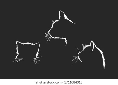 Cats silhouettes set white on black