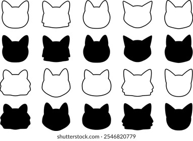 Cats simple silhouette icons. Long-haired and short-haired cats.