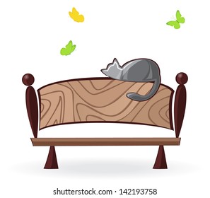 Cats Sit On Bench Look Butterflies Stock Vector (Royalty Free ...