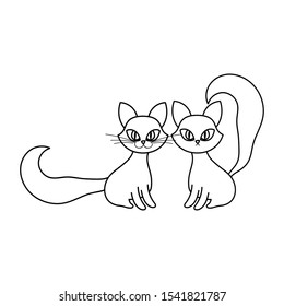 cats sitting with big tails on white background vector illustration line style