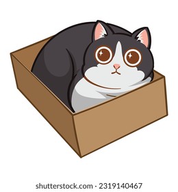 Cats sitting, sleeping and playing in cardboard box. Funny hiding kittens. Adopt homeless pet, vector art. Illustration animal kitten in box, feline cat pet.