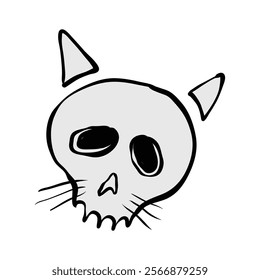 Cats skull cartoon funny hand drawn illustration vector