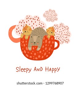 cats sleep in a mug, vector