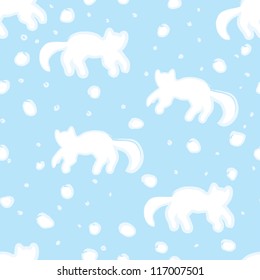 Cats in snow winter seamless background