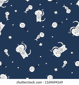 cats space, hand drawing pattern
