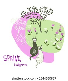 cats spring tulips vector abstract  pattern