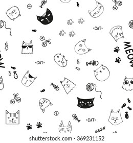 Cats and cat's stuff seamless pattern.