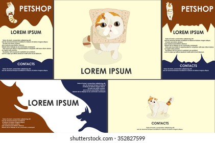 cats. stylized pets set. Form style. Useful for pet shop, store, webstore. Vector contains banner, business card and two booklets. dark colors