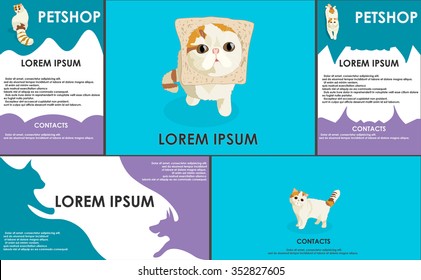 cats. stylized pets set. Form style. Useful for pet shop, store, webstore. Vector contains banner, business card and two booklets. soft colors