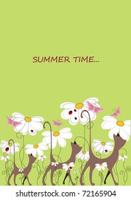 the cats in a summer time with flowers and butterfly