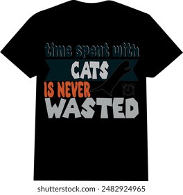 cats t shirt| cat shirt, time spent with cats is never wasted| cat and clock  t shirt 