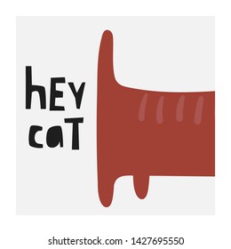 Cat's tail illustration. Card, postcard, tag with kitten. Poster for adopt center, pet store