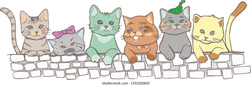 Cats that like the wall.
Vector illustration for stationery, postcard, clothing can be used.