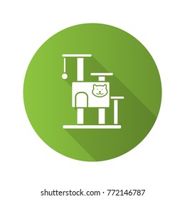 Cat's tree house flat design long shadow glyph icon. Pets furniture. Scratching post. Vector silhouette illustration