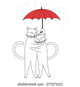 Cats with umbrella, vector illustration