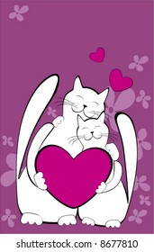 cats with valentine heart - vector