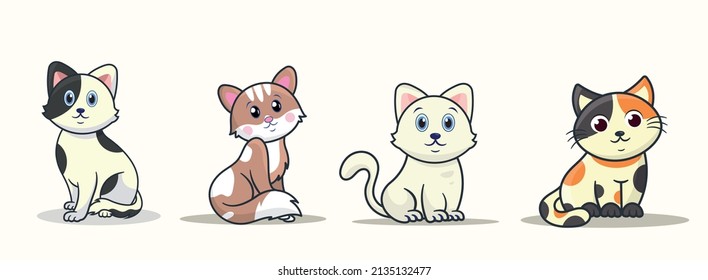 cats in various poses, cats vector logo Outline style character design, flat design style minimal vector illustration