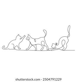 cats vector with continuous single one line art drawing. New minimalist design minimalism animal of cat illustration.